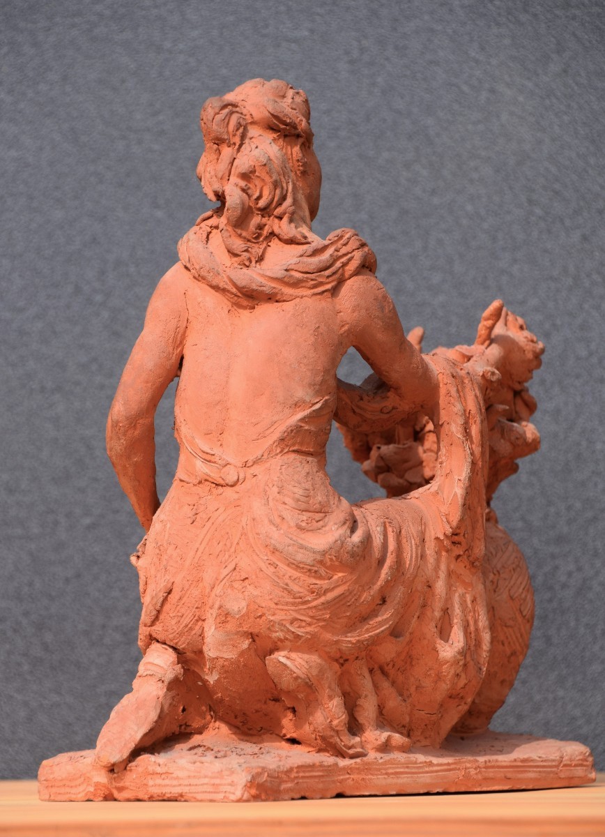 Belgian School 1965. La Marchande De Fleurs. Terracotta.-photo-1