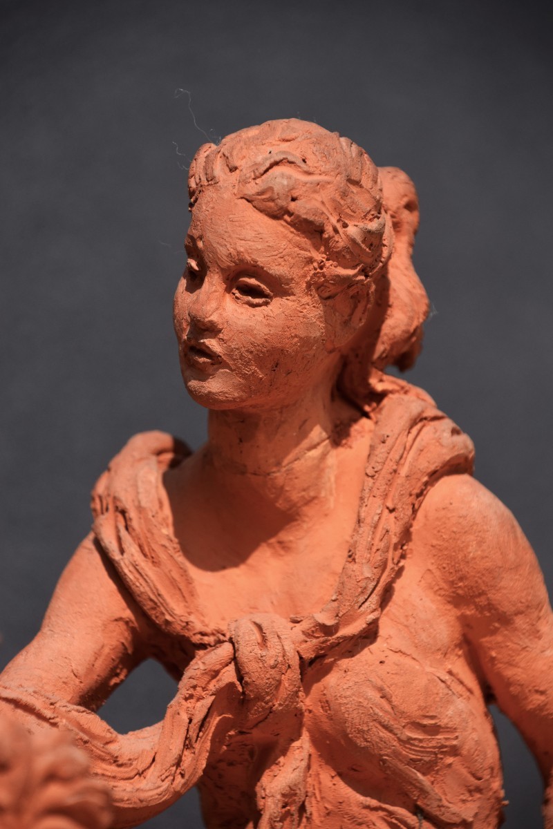 Belgian School 1965. La Marchande De Fleurs. Terracotta.-photo-2