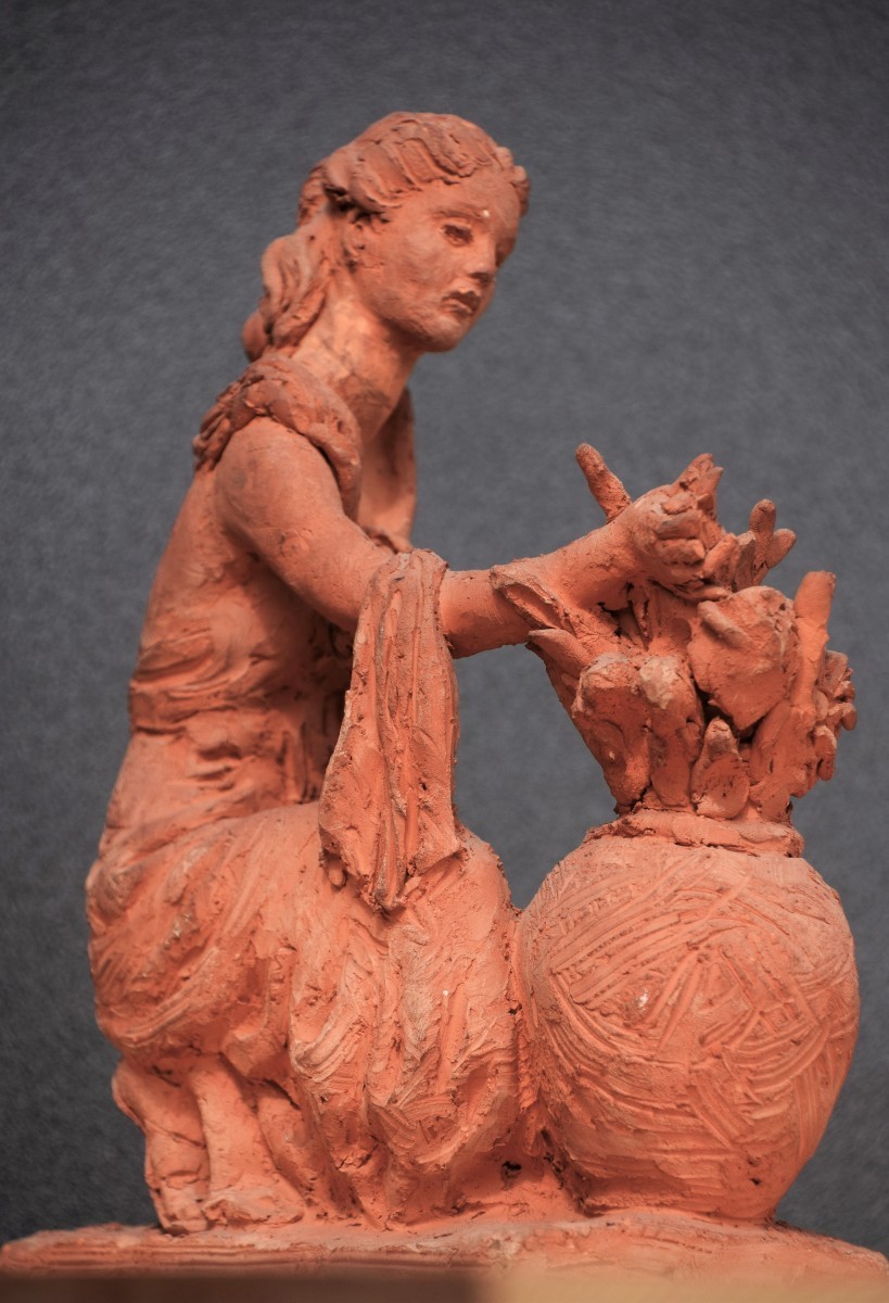 Belgian School 1965. La Marchande De Fleurs. Terracotta.