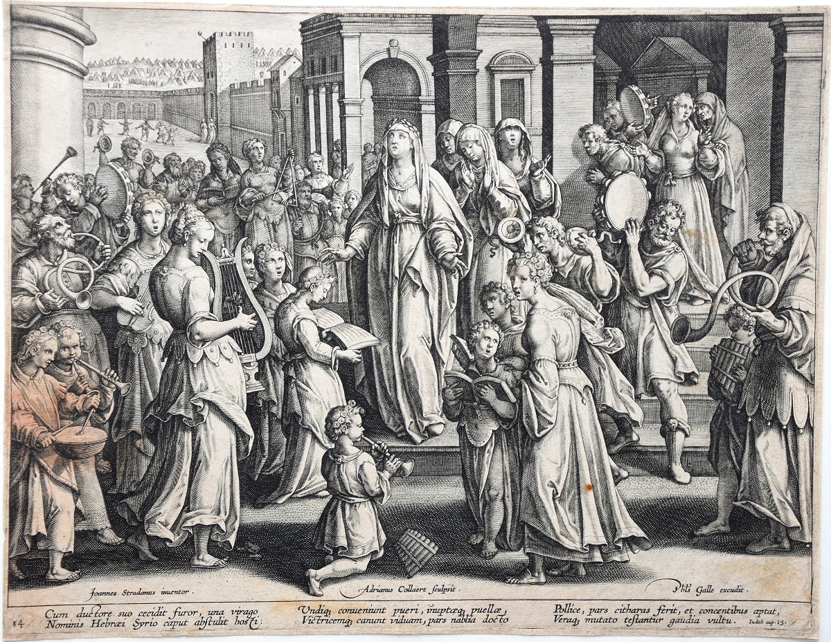 Adriaen Collaert. Les Femmes d'Israel célèbrent Judith, D'après Stradano. Vers 1590.