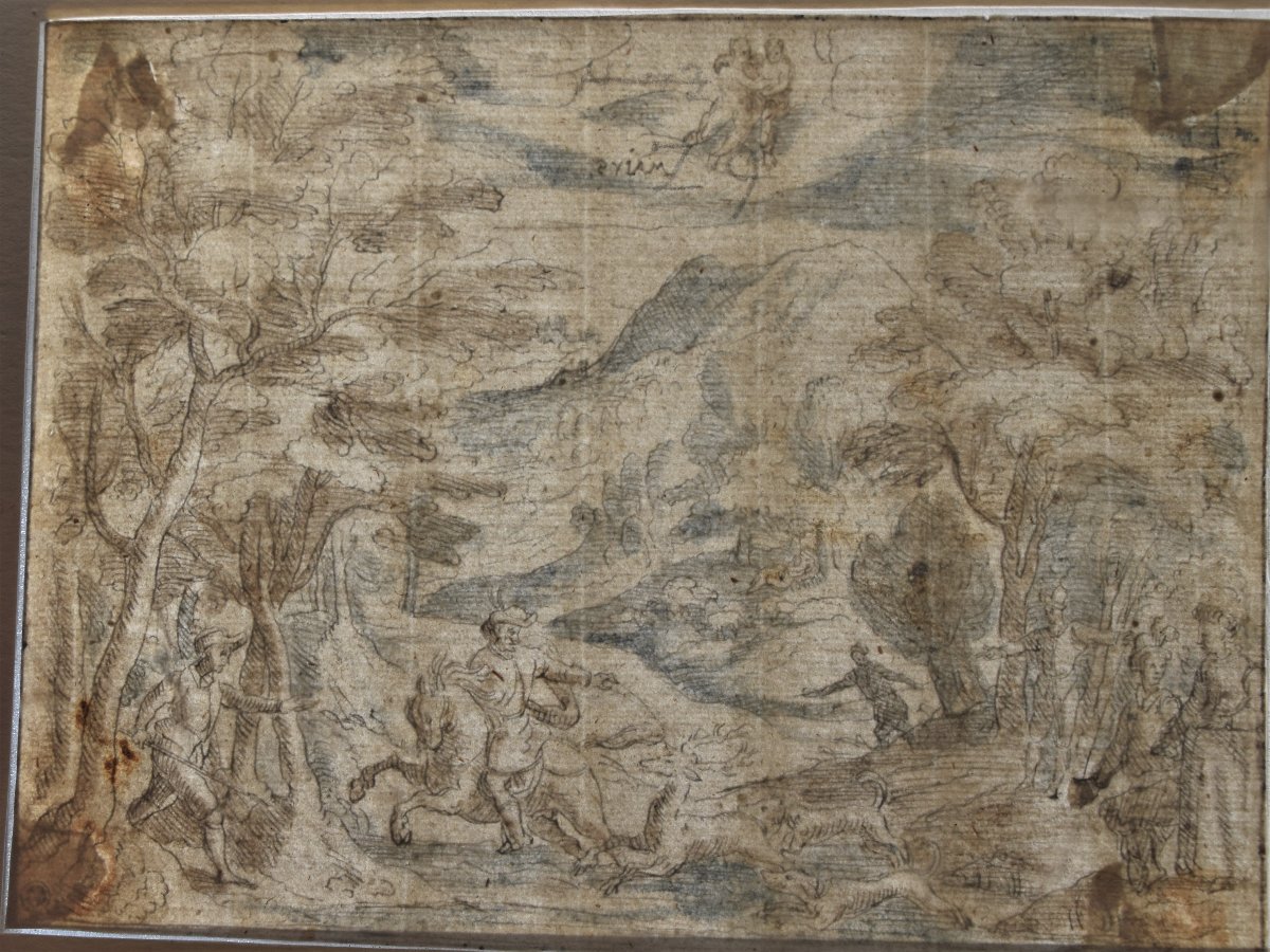 Northern School, Circa 1700. A Deer Hunting Scene In The Forest. 2llégorie Du Moi De Mars.-photo-3