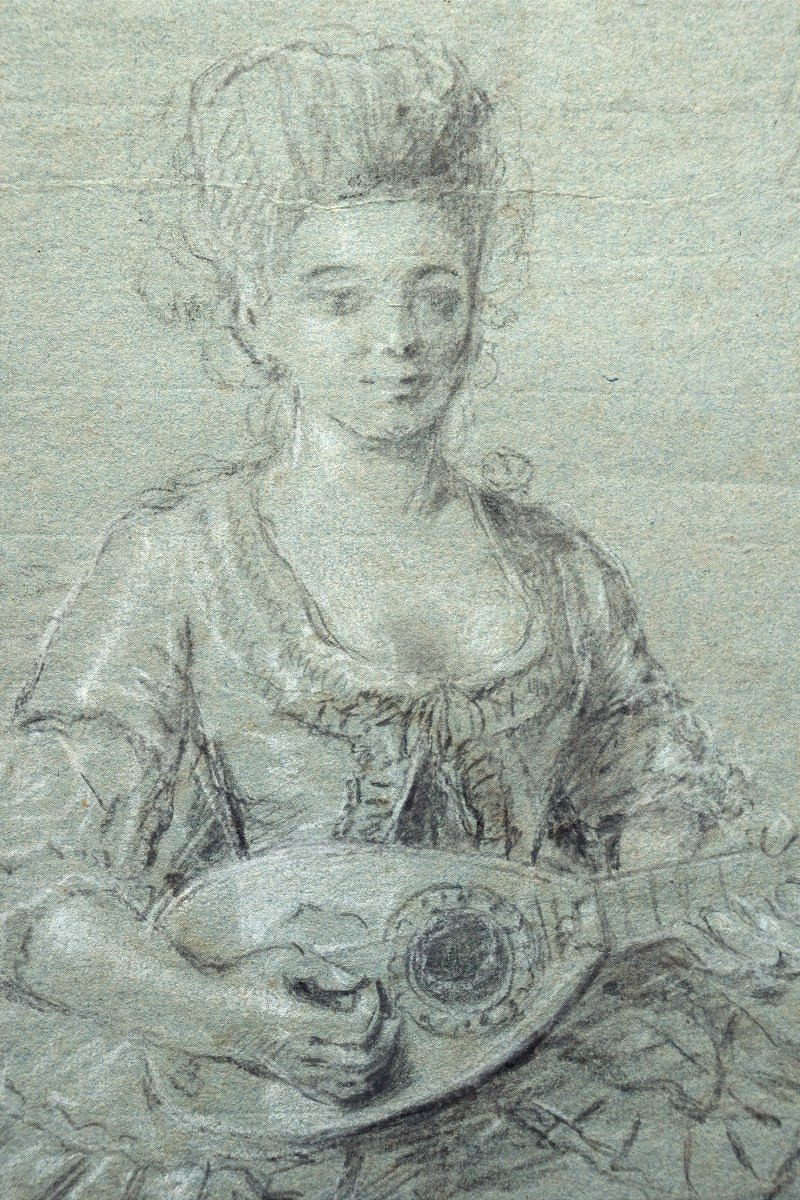 French School Of The 18th Century. Woman Playing The Mandolin.-photo-2