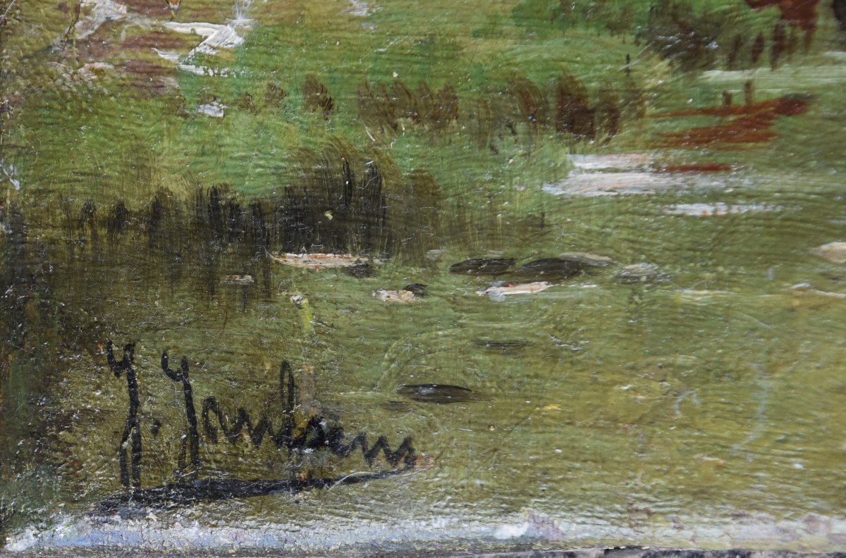 Jacques Janssens 1809–1890. A Shepherdess And Her Flock By A River, With A Village In The Distance.-photo-2