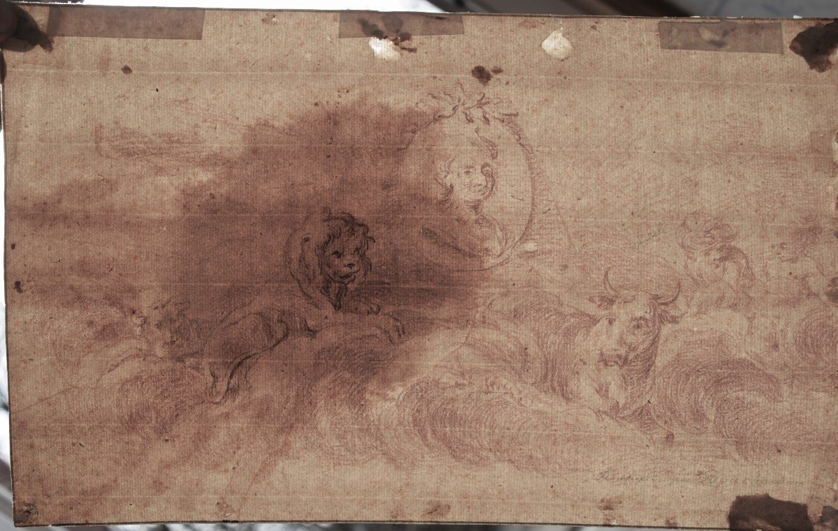 18th-century French School. Design For A Funerary Monument.-photo-3