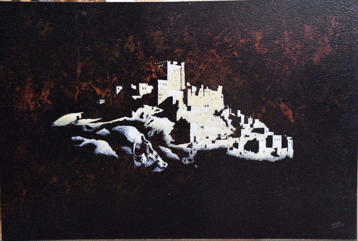 Louis Haché 1922 - 2013. Paysage anthropomorphe au crâne.-photo-2