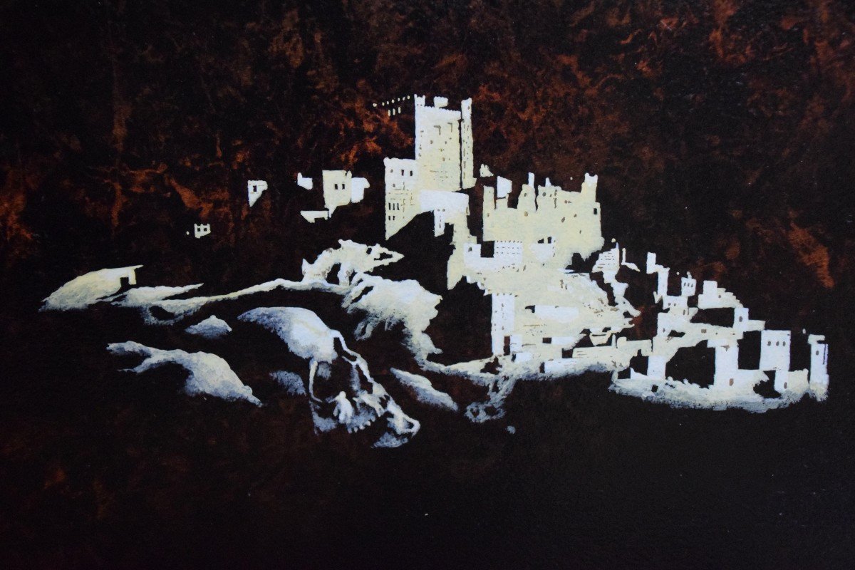 Louis Haché 1922 - 2013. Paysage anthropomorphe au crâne.