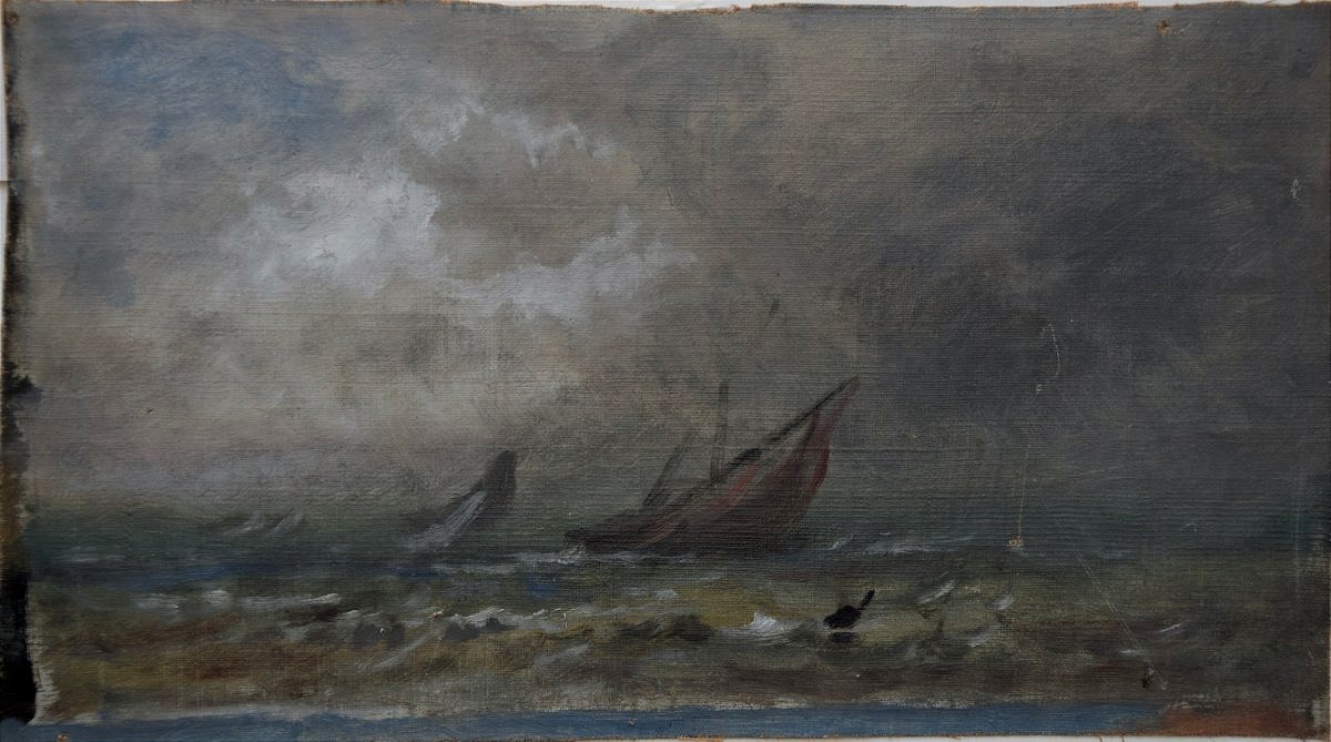 Attribué à Auguste Musin 1852 - 1923. Bateau dans la tourmente.