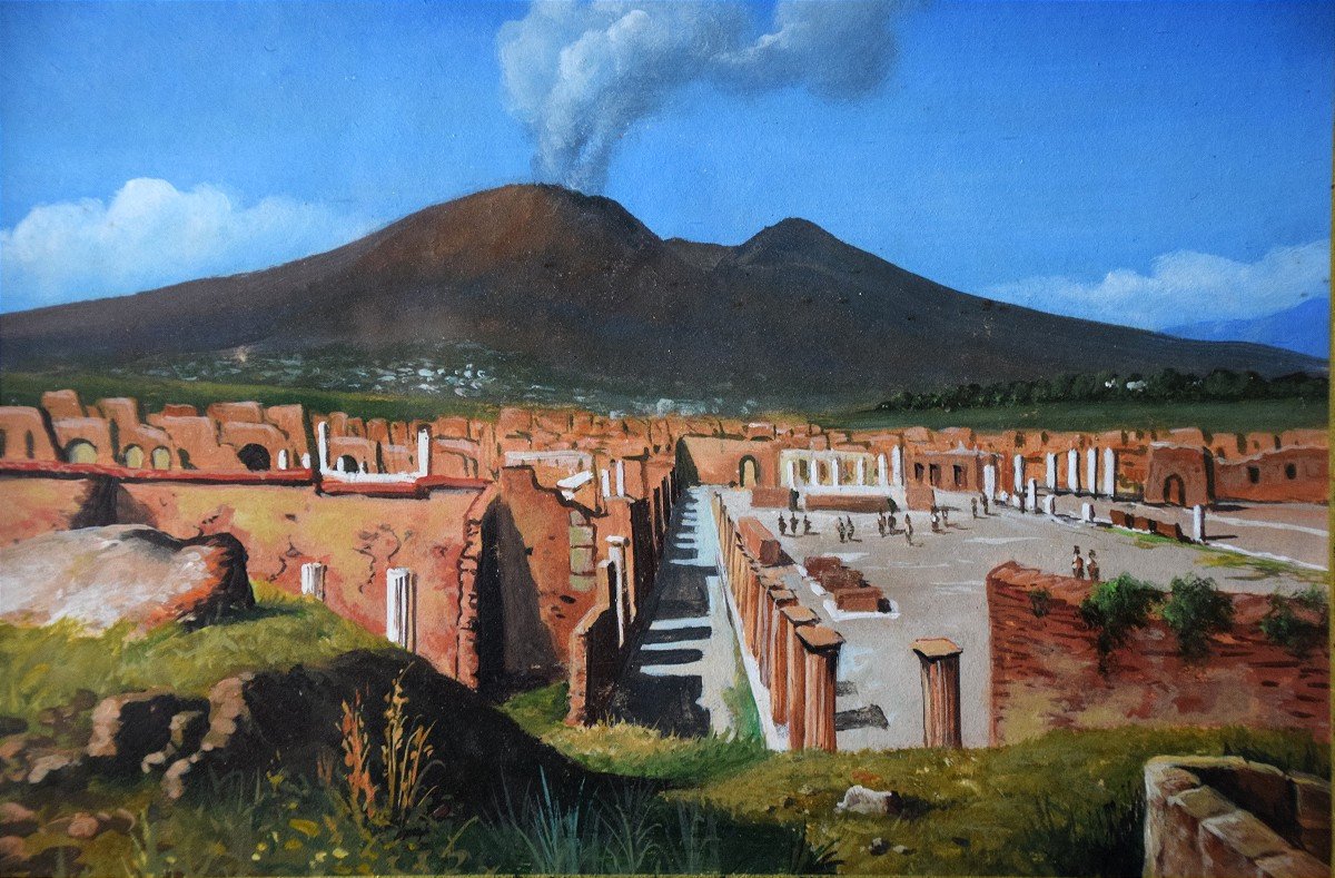 19th-century Neapolitan School. View Of Pompeii.-photo-2