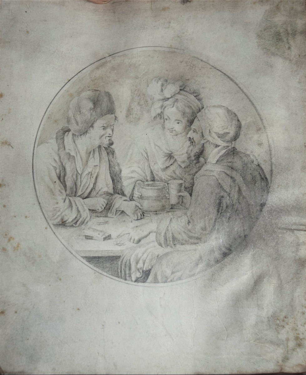 Attribué à Cornelis Moninckx 1623-1666 .Discussion entre joueurs de cartes attablés.-photo-2