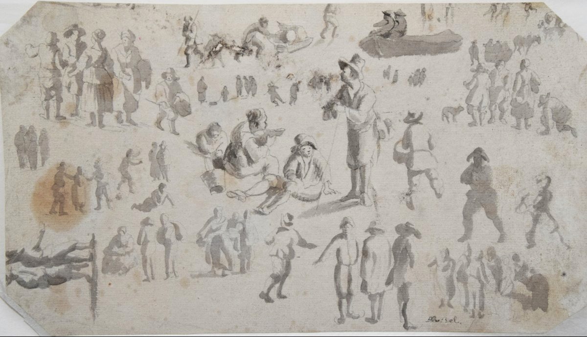 Ecole hollandaise, vers 1700. Feuilles d'étude de personnages.