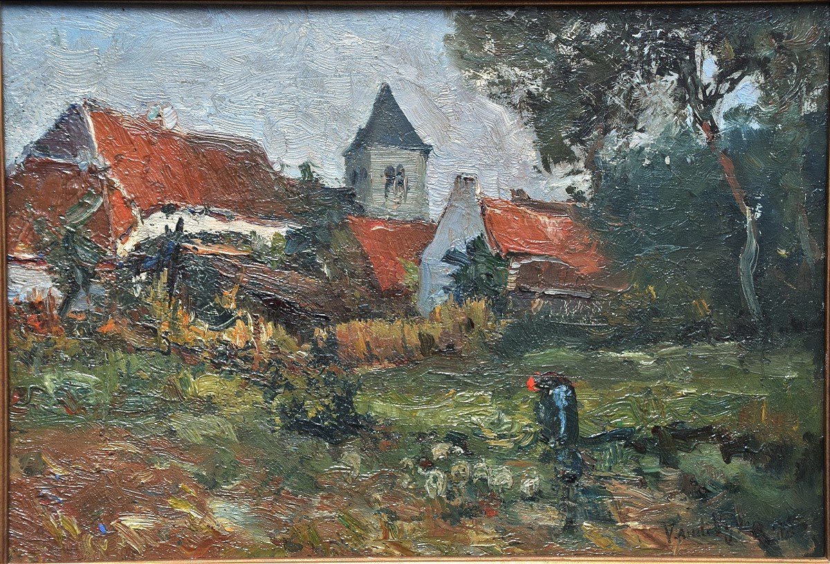 Belgian School, Early 20th Century. View Of Gardens Behind Houses.