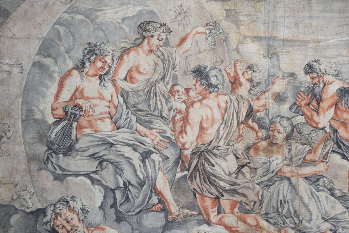Ecole du XVIIè. Apollon accordant son char à Phaéton, d'après Poussin.-photo-3