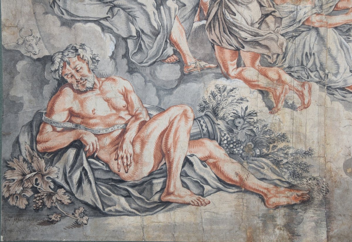 Ecole du XVIIè. Apollon accordant son char à Phaéton, d'après Poussin.-photo-4