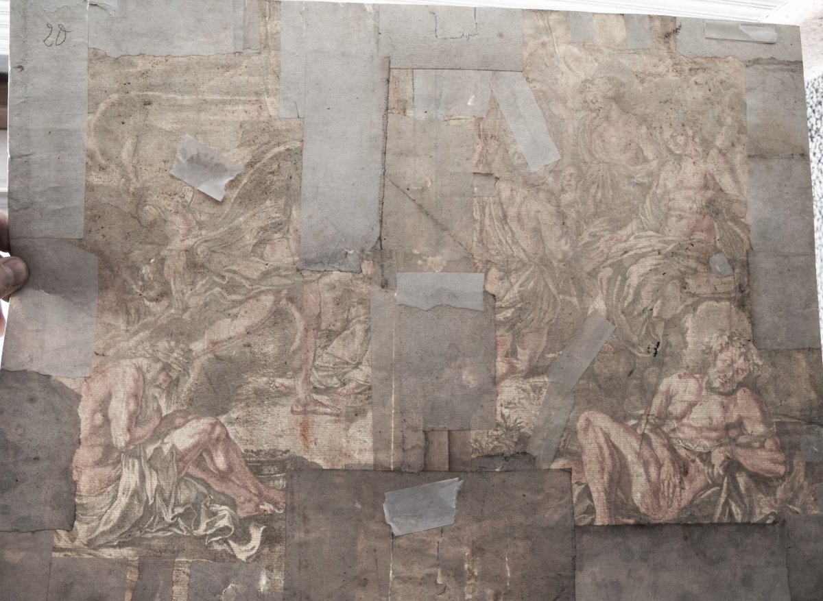 Ecole du XVIIè. Apollon accordant son char à Phaéton, d'après Poussin.-photo-3