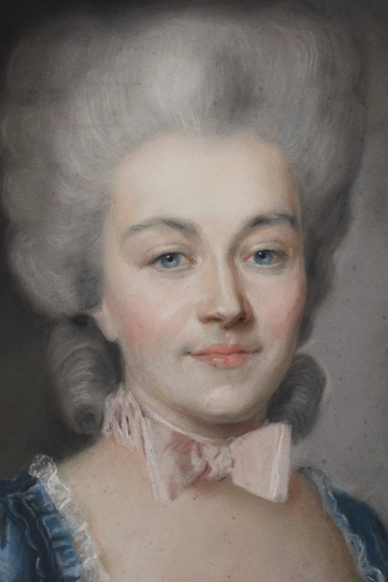 Ecole française du XIXè. Portrait de femme au noeud rose.-photo-3