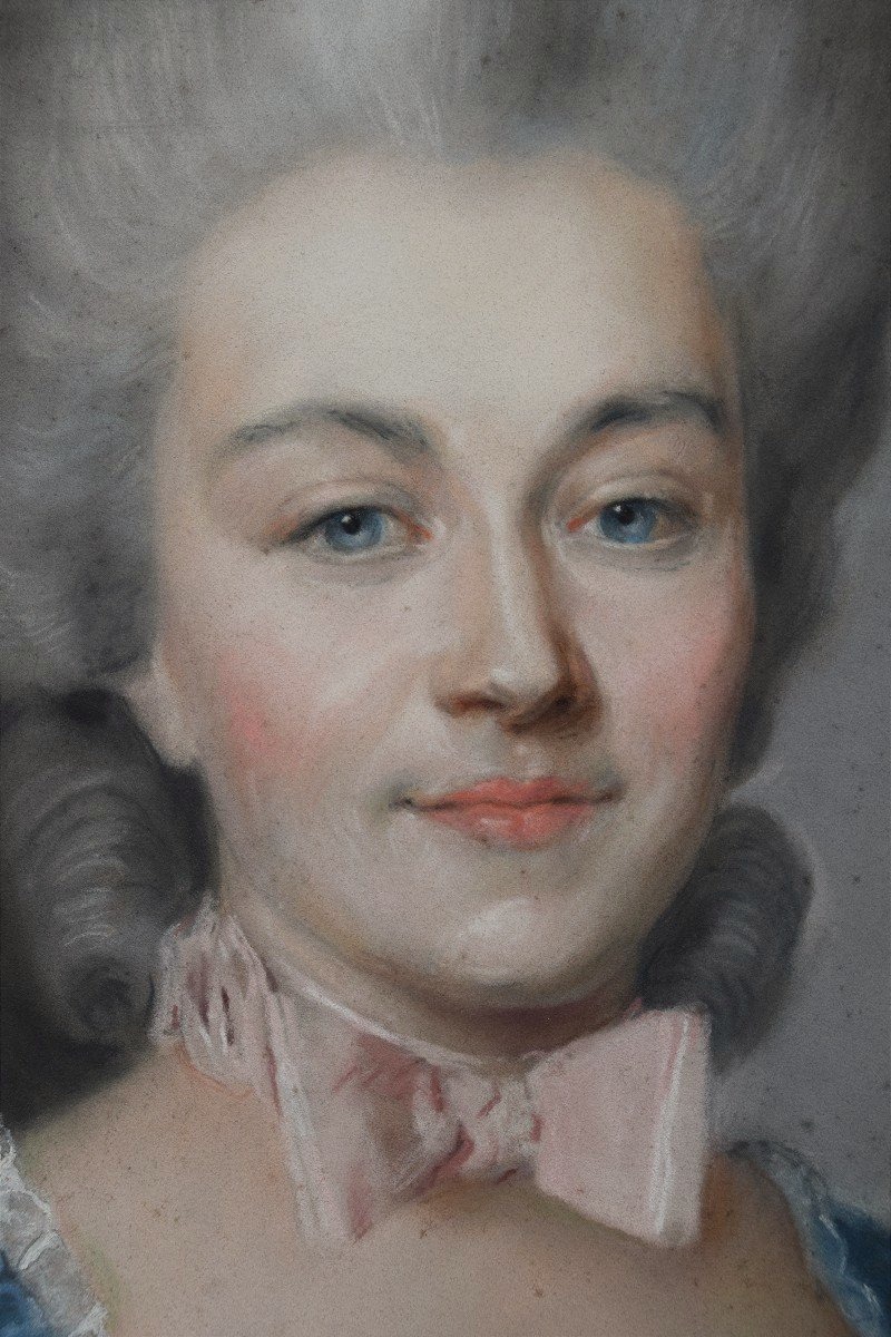 Ecole française du XIXè. Portrait de femme au noeud rose.-photo-4