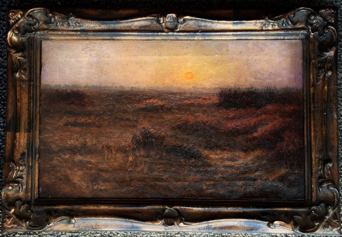 Ecole du XIXè . Paysage au crépuscule.