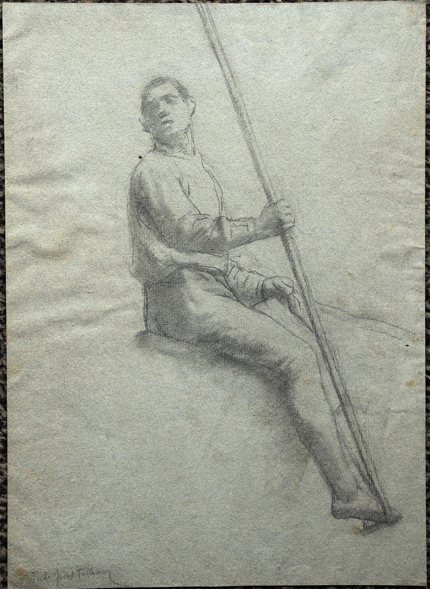 Ecole française du XIXè. Etude de cavalier avec une pique.-photo-2