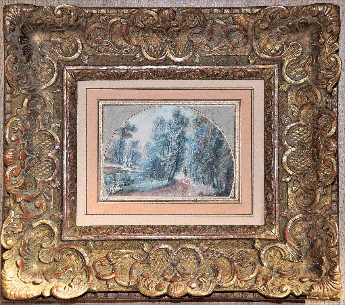 18th-century French School. A Gallant Stroll In The Forest. Formerly In The Marignane Collection.-photo-4