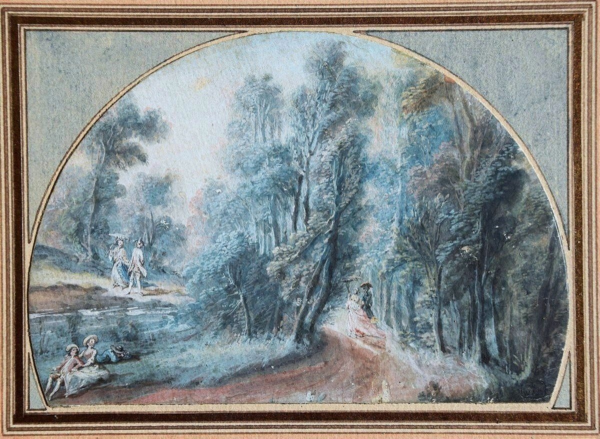 18th-century French School. A Gallant Stroll In The Forest. Formerly In The Marignane Collection.