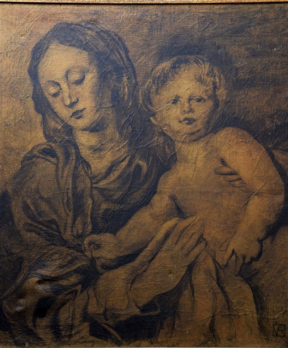 Ecole belge, début XXè. La vierge à l'Enfant.
