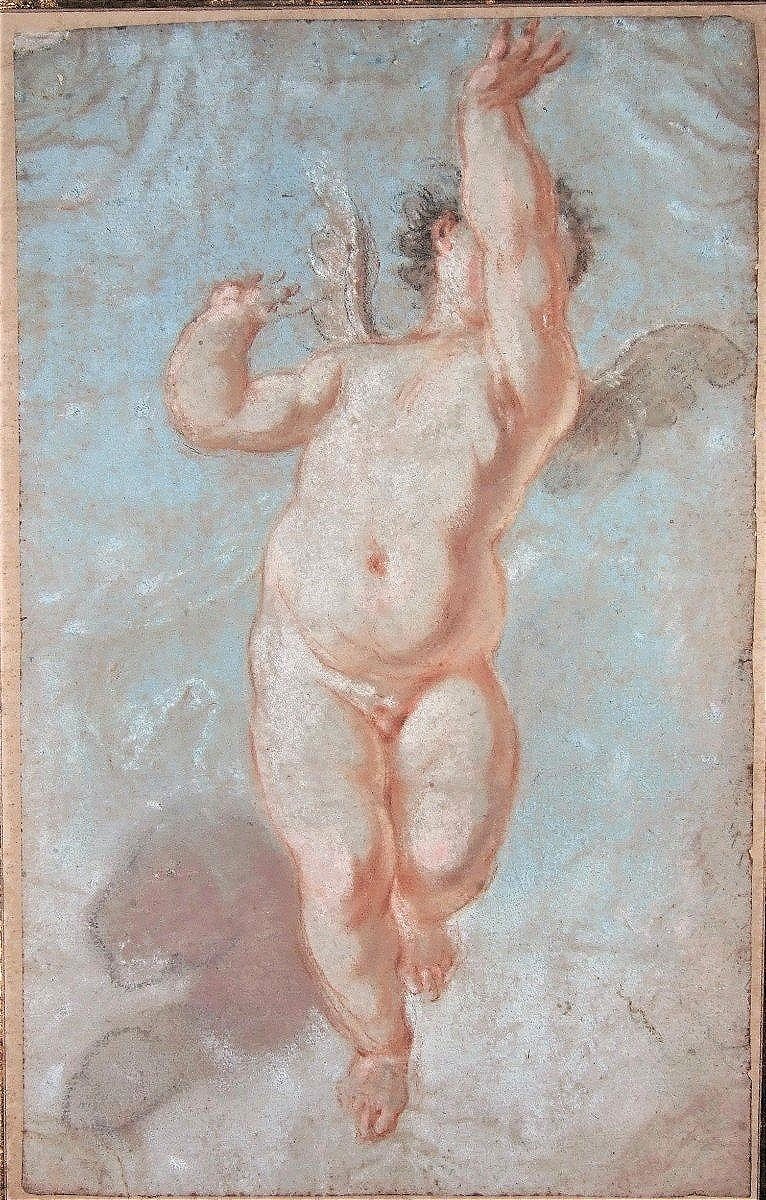 Ecole française du XVIIè. Etude de putto, un bras levé.-photo-2