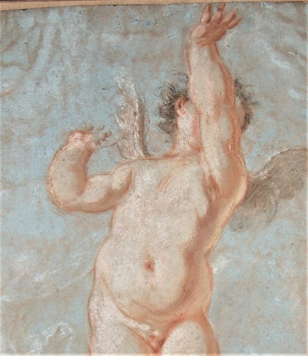 Ecole française du XVIIè. Etude de putto, un bras levé.-photo-3