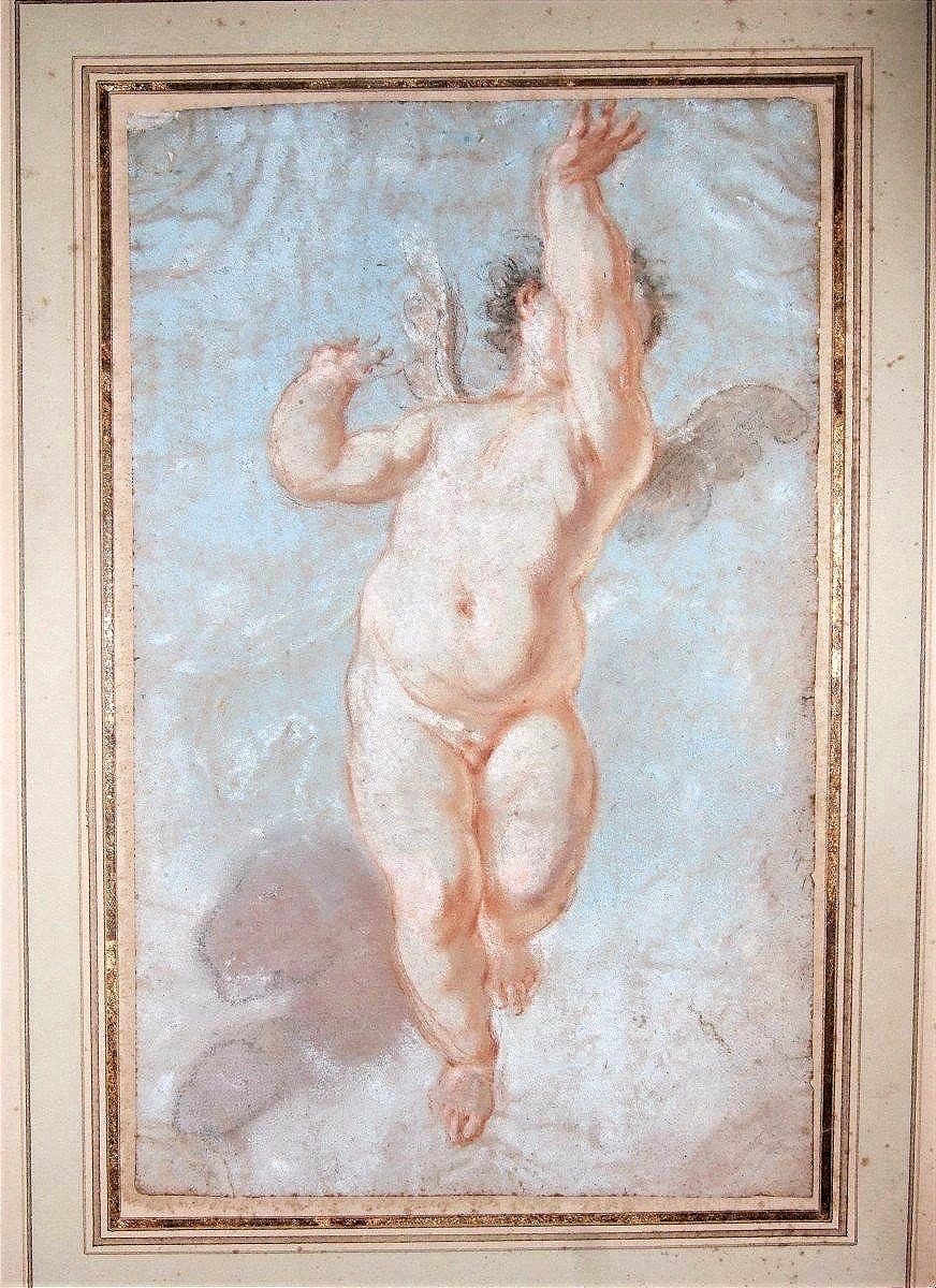 Ecole française du XVIIè. Etude de putto, un bras levé.