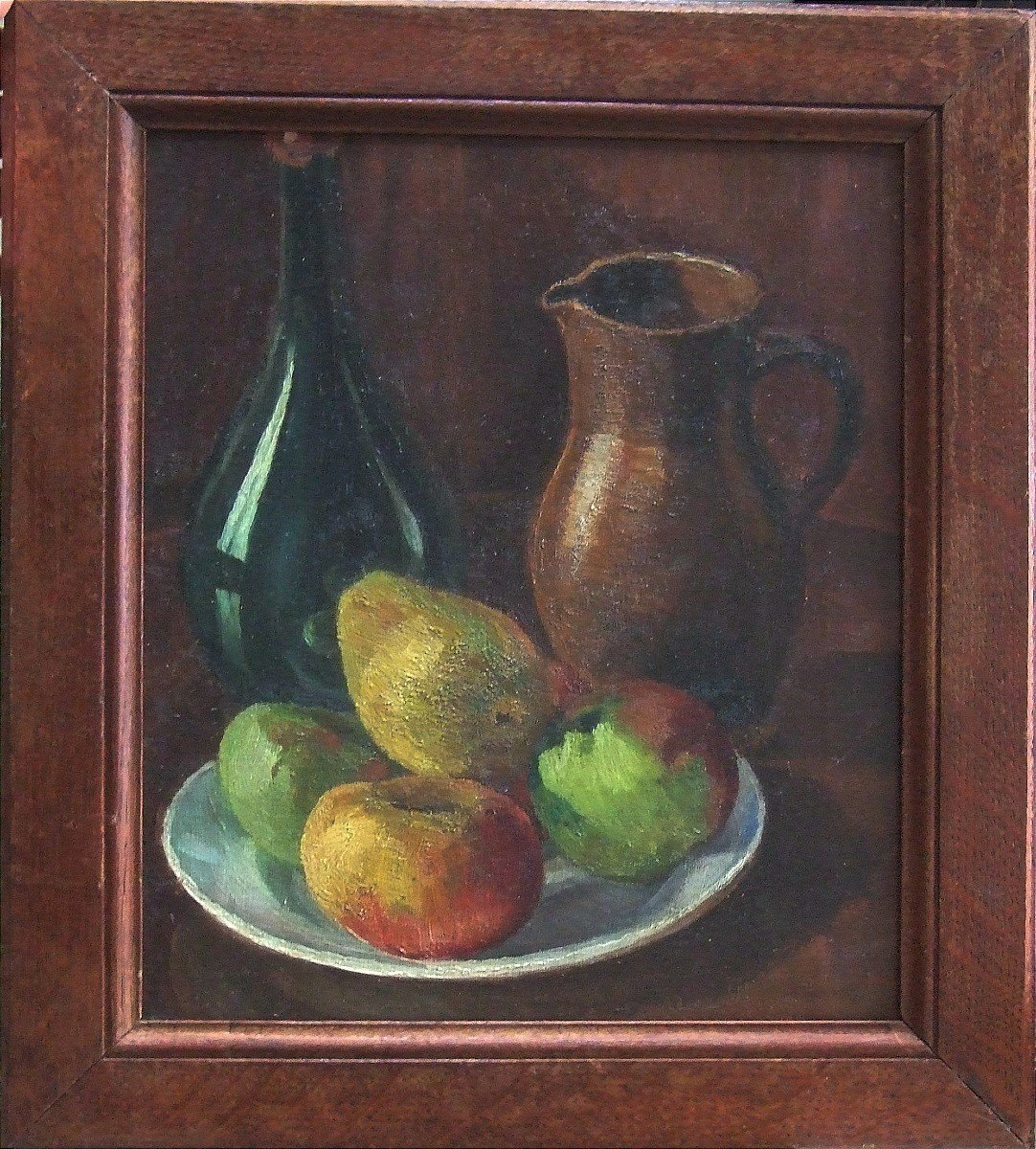 Belgian School. Still Life With Fruit And A Pitcher.