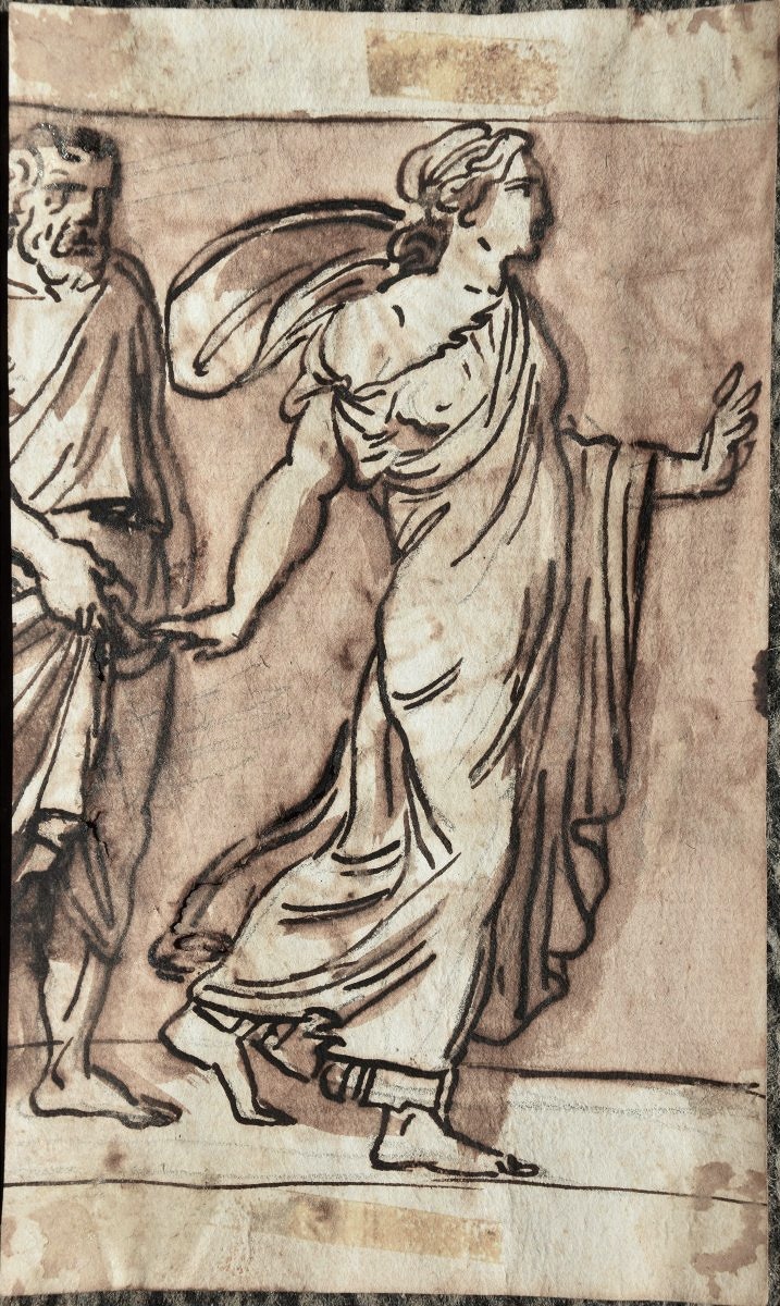 Felice Giani, 1758–1823. Figures In Conversation; On The Reverse, A Study Of A Draped Woman.-photo-2
