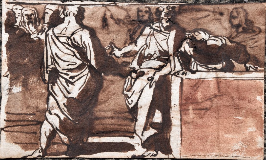 Felice Giani, 1758–1823. Figures In Conversation; On The Reverse, A Study Of A Draped Woman.
