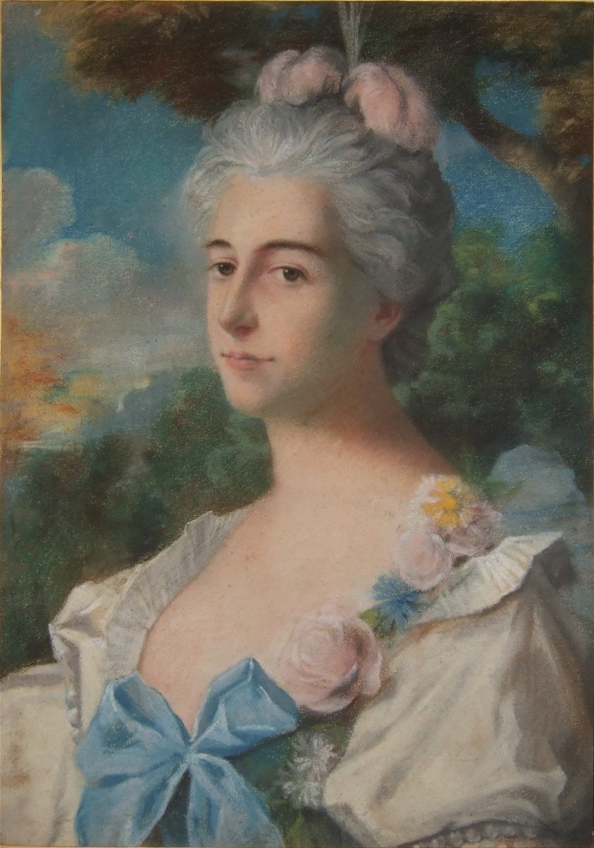 19th-century School. Portrait Of A Lady With Roses.-photo-2