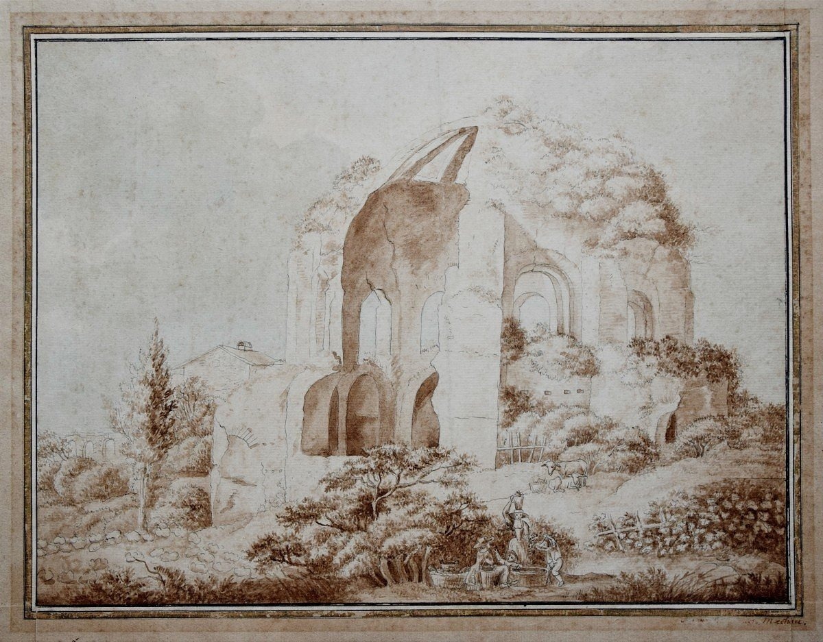 Jacob Wilhelm Mechau 1745 - 1808. Lavandières près du Temple Minerva Medica.-photo-2
