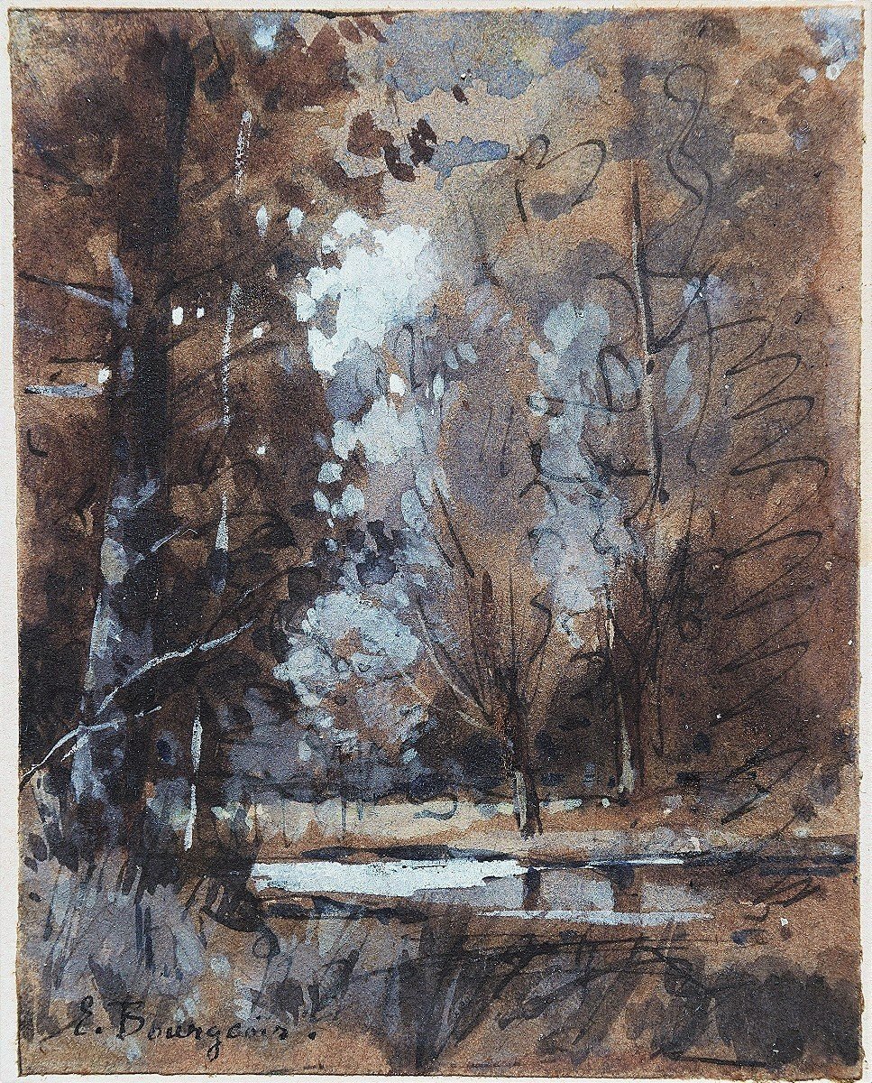 Eugène Bourgeois 1855 - 1909. Un étang en forêt.
