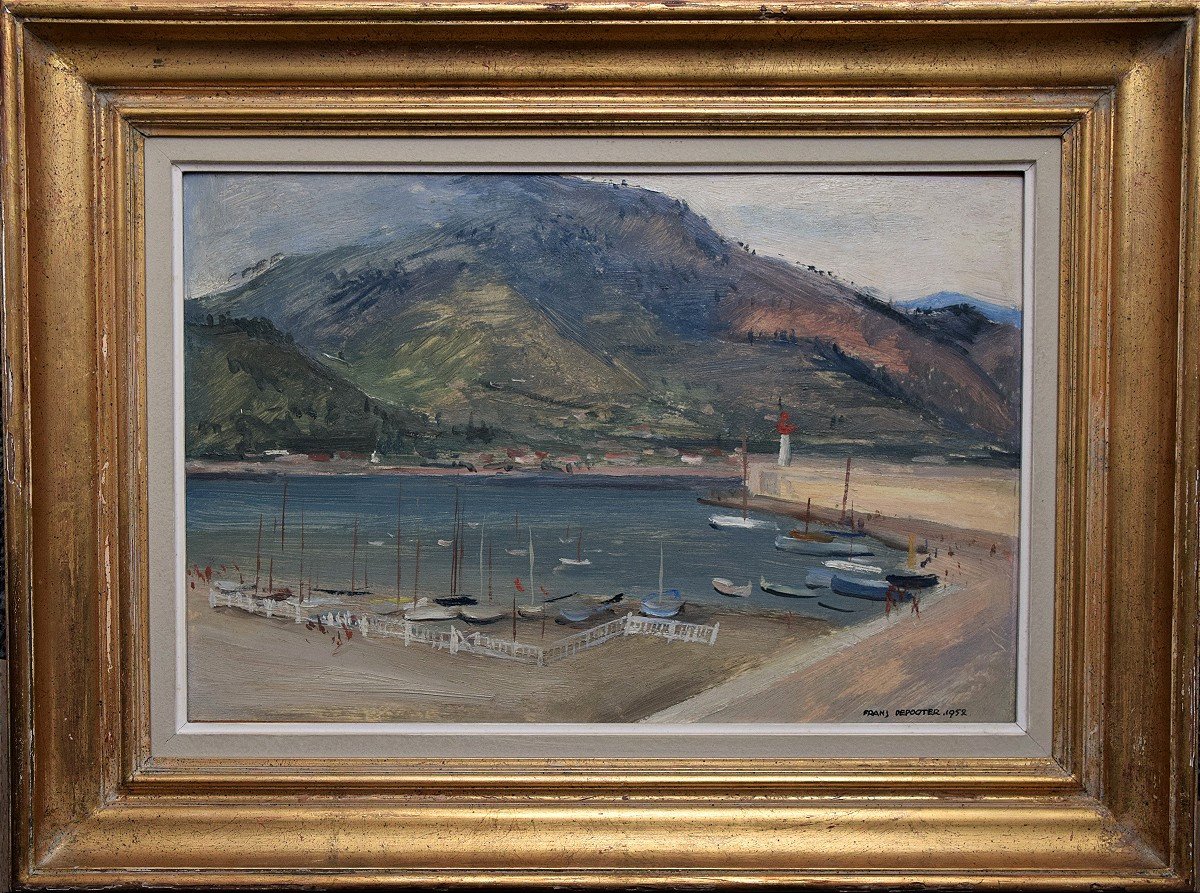 Frans Depooter 1898–1987. View Of The Port Of Menton In 1952.-photo-2