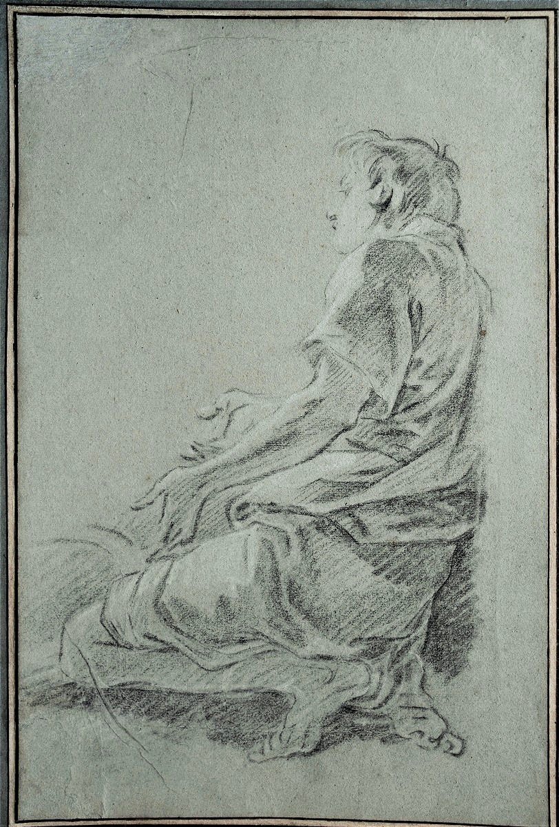 Pierre Parrocel 1670-1739. Etude d'homme agenouillé. Ex collection Sir & Lady Witt.-photo-2