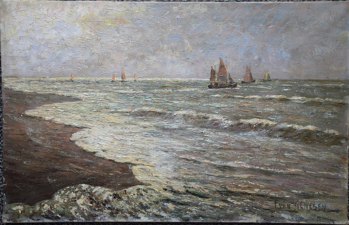 Franz Van Genesen. Voiliers en mer près du rivage.