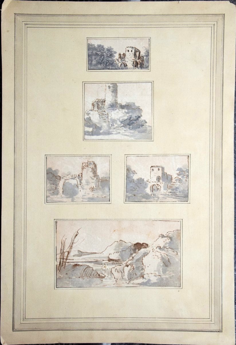 Ecole du Nord, vers 1700. Cinq études de paysages.
