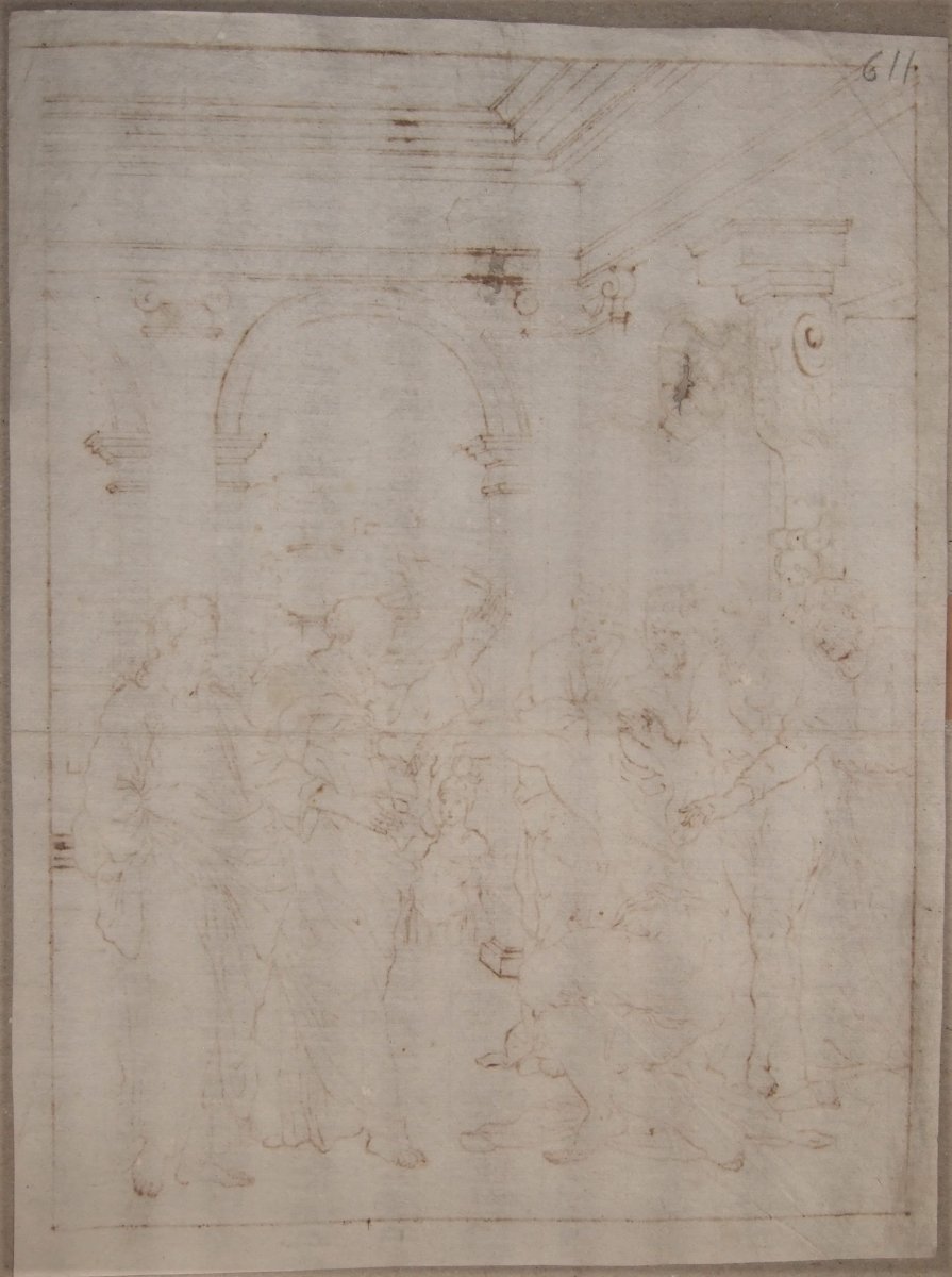 Dessin Vers 1600,mis Au Carreau - Scène De Guérison . Probablement Flamand-photo-3