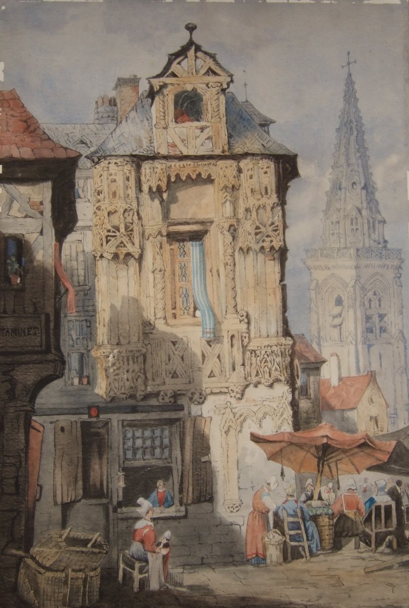 View Of A Animated City- Around 1900 - Watercolor