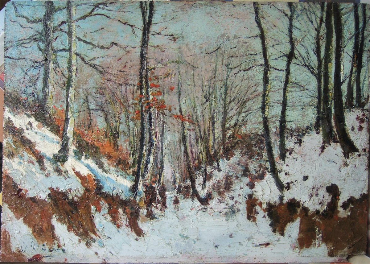 Joseph Caron - Vue Hivernale En Forêt . Signé.-photo-2