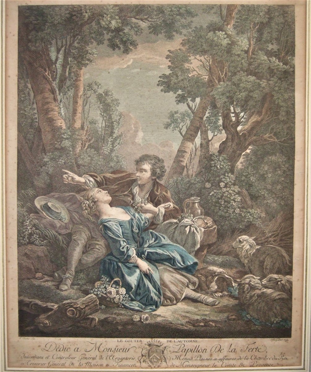 Francois Boucher. Le Gouter De l'Automne, Engraved By Gaillard, Circa 1800, Framed-photo-2