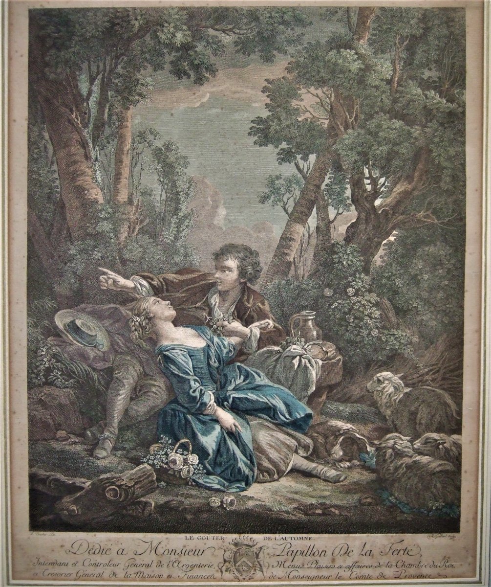 Francois Boucher. Le Gouter De l'Automne, Engraved By Gaillard, Circa 1800, Framed-photo-4