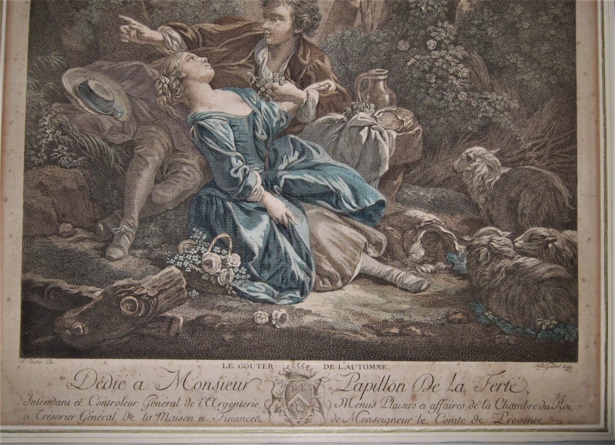 Francois Boucher. Le Gouter De l'Automne, Engraved By Gaillard, Circa 1800, Framed-photo-2