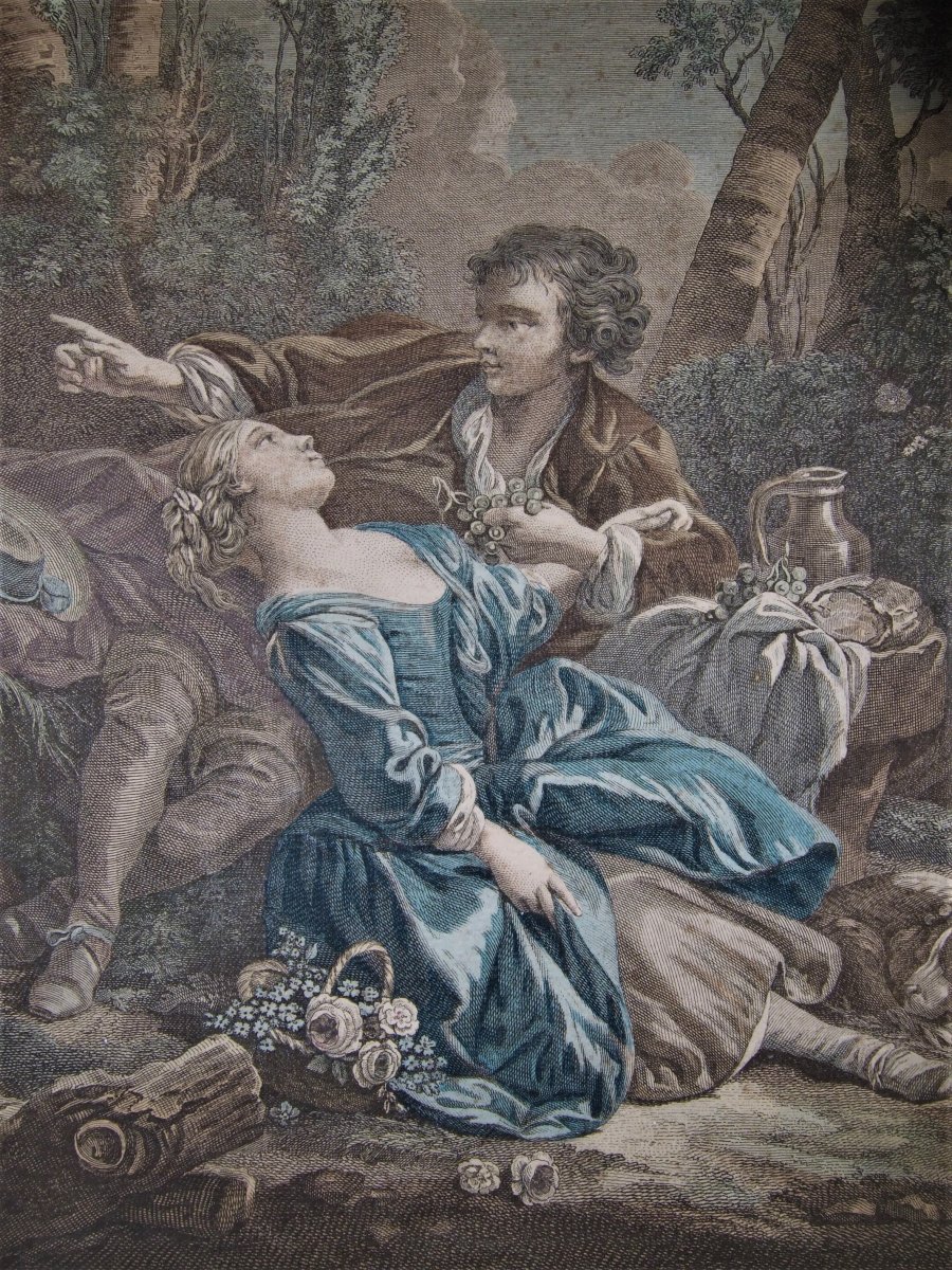 Francois Boucher. Le Gouter De l'Automne, Engraved By Gaillard, Circa 1800, Framed-photo-3