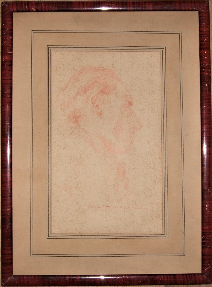 Olivier Duchateau- Study Sheet In Red Chalk - Three Portraits. Framed. Around 1900-photo-4