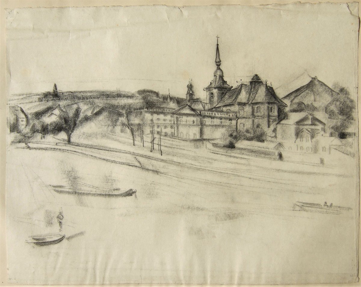 Willem Paerels. Pair Of Charcoals: Two Views Of Liège. Large Formats-photo-2
