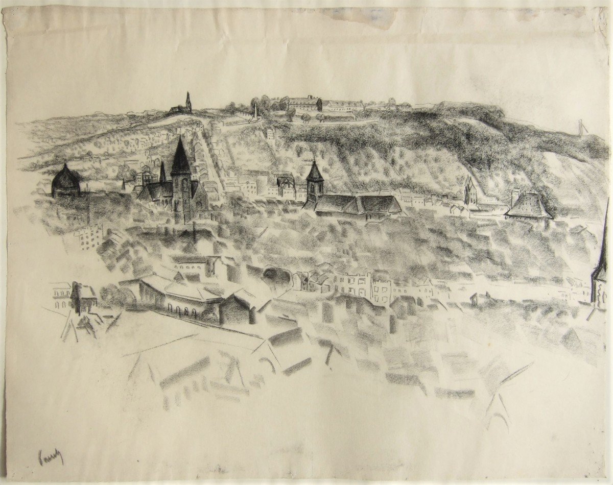 Willem Paerels. Pair Of Charcoals: Two Views Of Liège. Large Formats