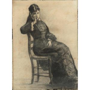 Ecole Belge Ou Française Fin xixè. Autour d'Alfred Stevens. Etude De Femme Assise.