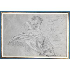 French School Of The 18th. Study Of Seated Draped Woman.